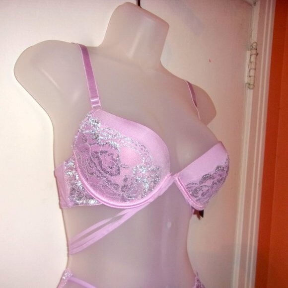 Youmita 40C Lavender Mist Metallic Lace Bra & XL Coordinating Boyshort NWT - Picture 5 of 12